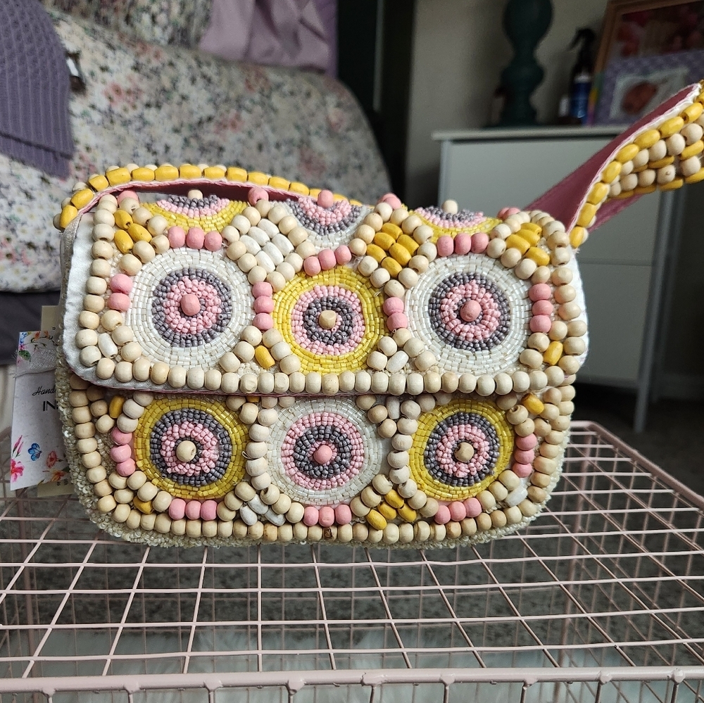 Pink and Yellow Beaded Shoulder Bag